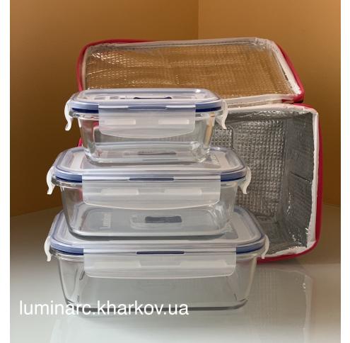 Набор контейнеров Luminarc  PURE BOX ACTIVE /3пр прямоуг.+сумка для ланча