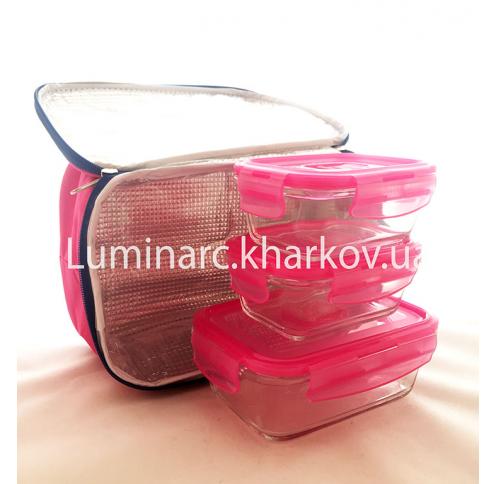 Набір контейнеров Luminarc  PURE BOX ACTIVE /з кришкою /рожев.прямокут.+сумка для ланчу