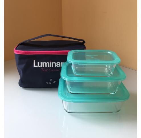 Набір контейнеров Luminarc  KEEP'N BOX /прямокут.бірюз.380мл+820мл+1220мл+сумка для ланчу