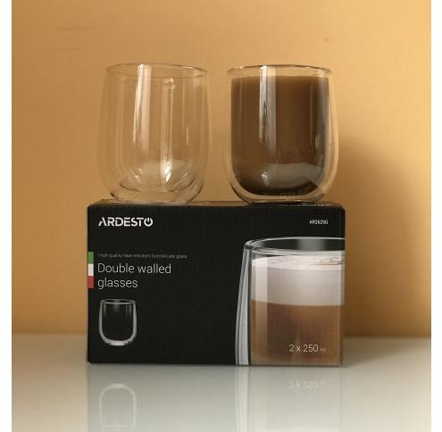 Набор ARDESTO  /250мл 2шт стаканов с дв.стенками трапеция