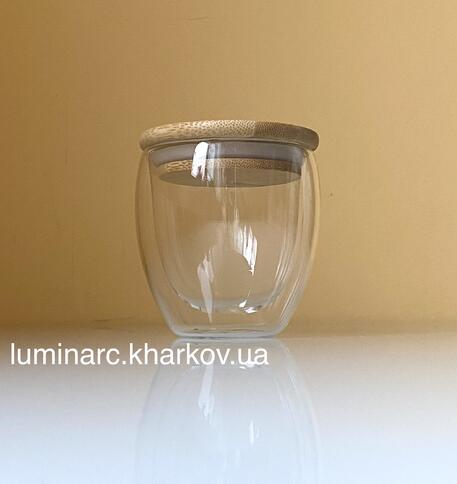 Склянка з подвійними стінками з бамбуковою кришкою 250мл