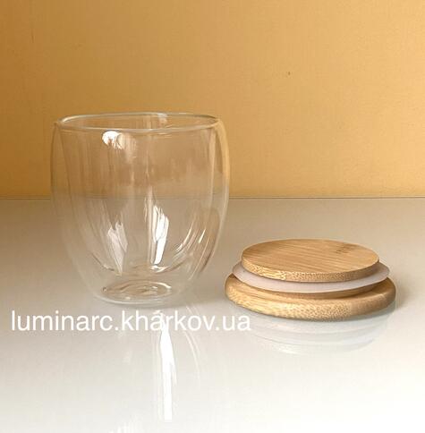 Склянка з подвійними стінками з бамбуковою кришкою 250мл