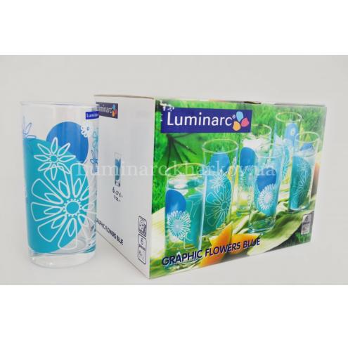 Набір Luminarc GRAPHIC FLOWERS BLUE /270X6 склянок вис.
